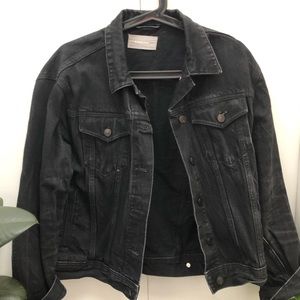 Black everlane denim jacket, slightly distressed